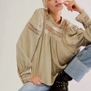 Anthropologie | Free People Moss Lace Boho Preppy Top Oversized 23in